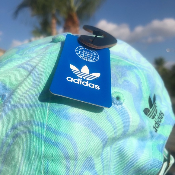 adidas Originals Marble Trefoil Logo Adjustable Baseball Hat Blue Green NEW - Picture 6 of 7